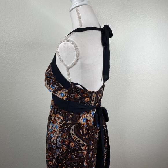 Bisou Bisou Michelle Bohbot Dress Babydoll Halter Maxi Brown Sz 8 Resort Boho - Picture 6 of 13